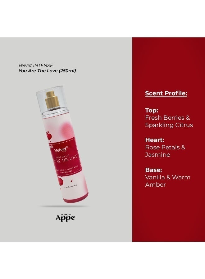 Velvet You're The Love Body Splash for Women 250ml - Long Lasting Fine Fragrance Mist - Romantic Scent with White Birch, Velvet Rose & Strawberry - Image 5
